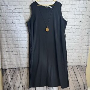 VTG White Stag Womens Sleeveless‎ Tie Back Midi Dress with Necklace Black Sz 24W